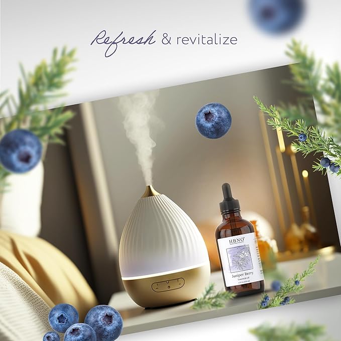 HBNO Juniper Berry Essential Oil - 4 oz (120 ml) Value Size - Natural Juniper Berry Oil - Perfect for Cleaning, Aromatherapy, DIY, Soap, fragrances & Diffuser