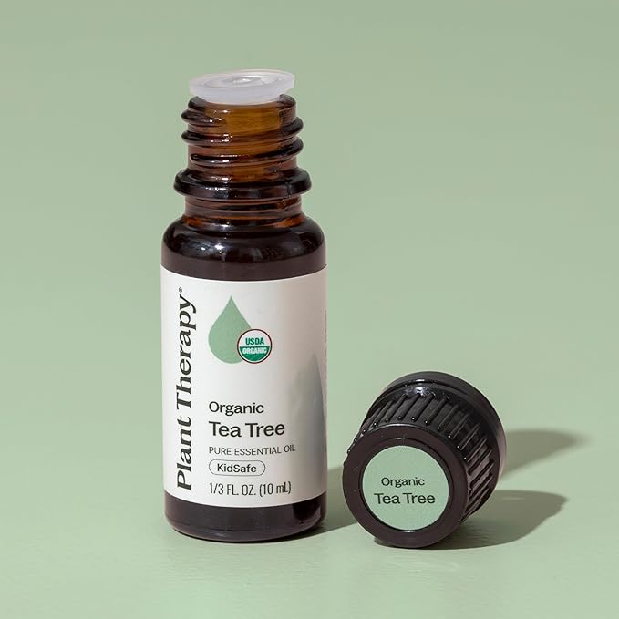 Plant Therapy Organic Tea Tree Oil (Melaleuca) 100% Pure, USDA Certified Organic, Undiluted, Natural Aromatherapy for Skin, Hair, and Toenails, Therapeutic Grade 10 mL (1/3 oz)