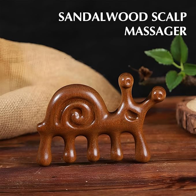 Manual Scalp Massager - Sandalwood Massager Tool for Scalp, Eye, Facial, Neck - Snail Massage Gua Sha Comb for Men Women