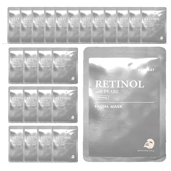 SKIN627 Bulk 24PK Face Masks Skincare, Facial Mask, Sheet Masks Korean (24PK Retinol with Pearl)