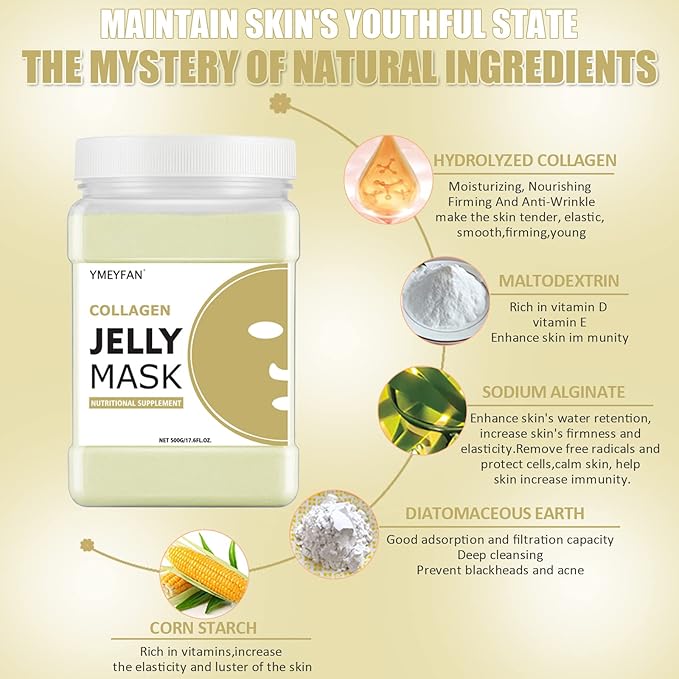 Jelly Mask Powder for Facials Professional - Collagen Firming & Moisturize Face Mask Skin Care, Anti-Aging Jelly Mask, Peel Off Jelly Masks for Spa, 17.6 Fl Oz