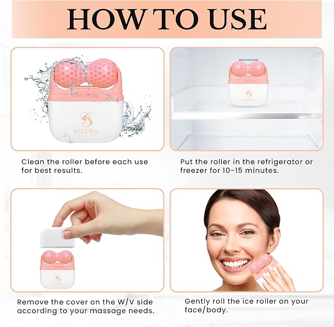 Ice Roller for Face and Eyes Facial Skin Care Tool 2-in-1 Ice Roller for Face & Eyes - Reduces Puffiness, Relieves Migraines, with Travel Case - Ideal Gift for Women (Pink)