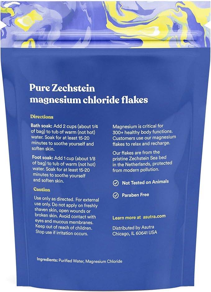 ASUTRA Magnesium Chloride Bath Flakes, 4 lbs - for Relaxing Foot & Body Soaks, Epsom Salt Alternative, Rapid Absorption