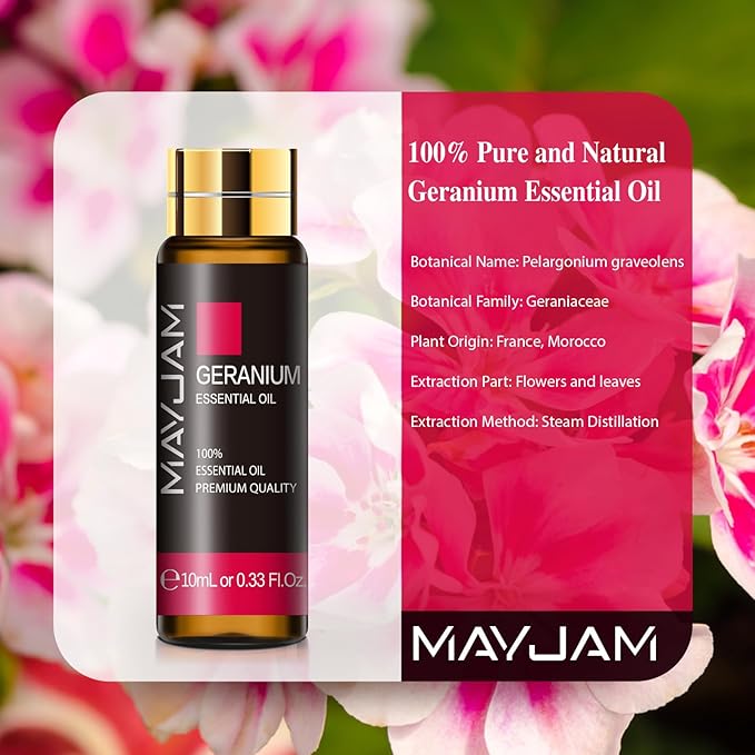 Geranium Essential Oil, MAYJAM 10ML/0.33FL.OZ Premium Geranium Oils for Soap Candle Making, Diffuser, Bedroom, Living Room, Office