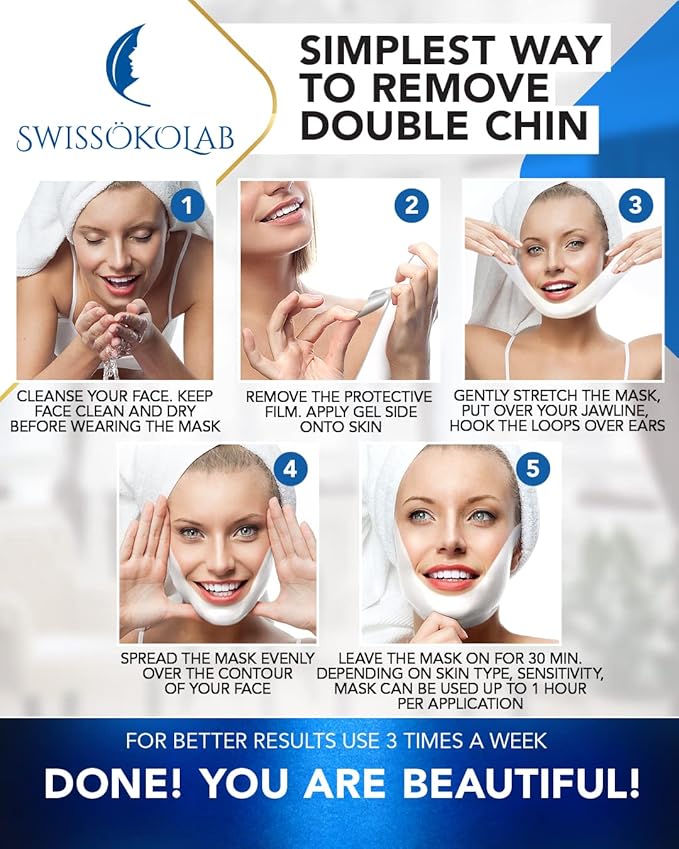 SWISSÖKOLAB Double Chin Reducer V Line Lifting Mask + Under Eye Patches For Puffy Eyes 24k Gold Eye Mask For Dark Circles