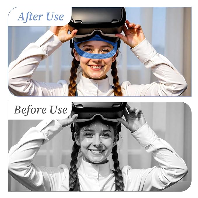 2Pcs VR Face Mask, Adjustable VR Sweat Band Breathable Eye Face Cover for Most VR Devices (Black/Blue)