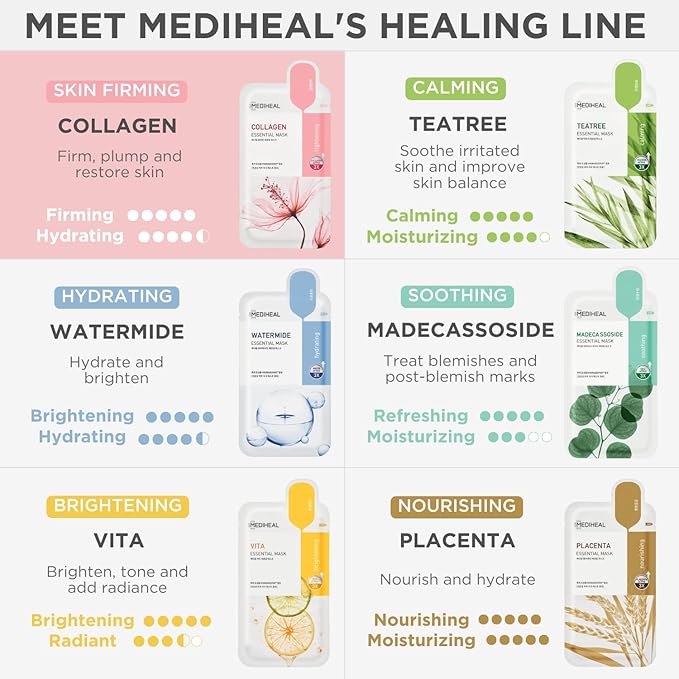 Mediheal Official Best Korean Sheet Mask - Collagen Essential Face Mask 10 Sheets Lifting and Firming For All Skin Types Value Sets