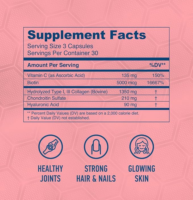 Barbarian – Extra Strength Unisex Collagen Peptides for Healthy Hair, Skin, Nails; Joints and Bones Support; Upgraded with Hyaluronic Acid, Biotin, Chondroitin and Vitamin C, 90 Capsules