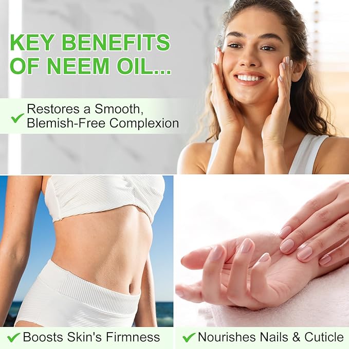 Neem Oil for Skin – 100% Natural Cold Pressed Neem Oil - for Face, Skin Care, Hair Care, Scalp Massage & Body Massage，Hair Growth, Acne, Anti-Aging Moisturizer (2.02 Fl Oz)