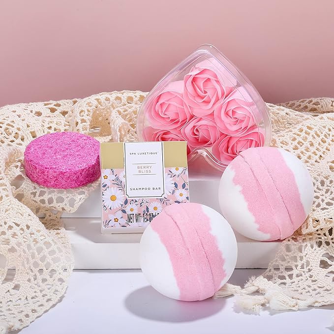 Spa Luxetique Gift Baskets for Women, Dasiy Dream Scented 15pcs Bath Gift Sets with Shower Gel, Hand Cream and Tote Bag, Mother's Day Gifts for Mom