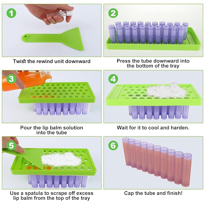 Lip Balm Tubes with Filling Tray and Spatula, 100PCS 5ml Purple Lip Balm Containers with White Caps, DIY Lip Care Balms Making Tray and Spatula for Women Girl Cosmetics Makeup