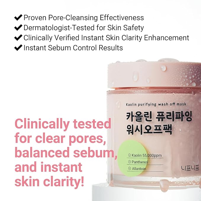 Kaolin Purifying Wash Off Pack, Pore Cleansing Mask for Dry Sensitive Skin, Softening amd Hydrating, Korean Skincare (3.88oz / 110g)
