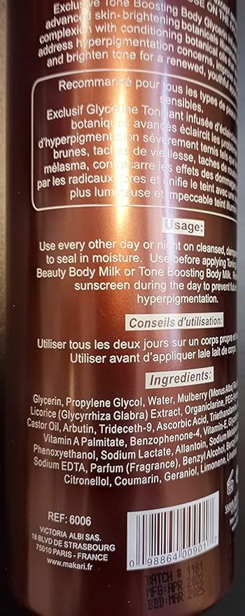 Makari Exclusive Active Intense Tone Boosting Body Glycerin (16.8 oz) | Skin-Brightening Body Glycerin | Moisturizes and Softens | Promotes Even Skin Tone | for All Skin Types Except Sensitive