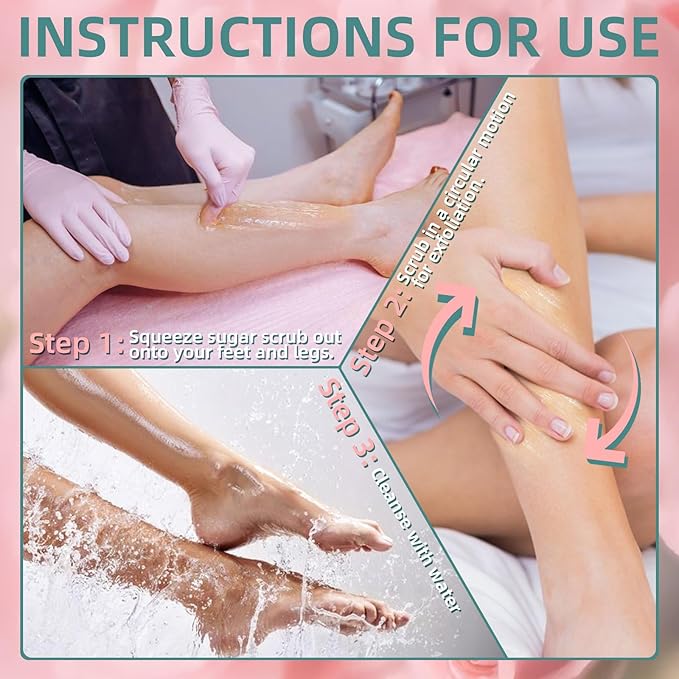 Foot Exfoliating Scrub, Sugar Scrub, Dead Skin Remover for Feet, Individually Packaged Foot Scrub Smooths, Hydrates, Detoxifies Tired and Dry Cracked Feet 16 Packs per Box, Rose