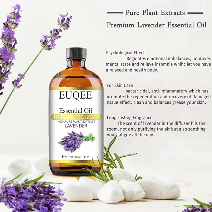 Lavender Essential Oil 118mL Pure Lavender Oil Large Capacity Essential Oil with Glass Dropper for Diffuser, DIY Candle - 4Fl. Oz