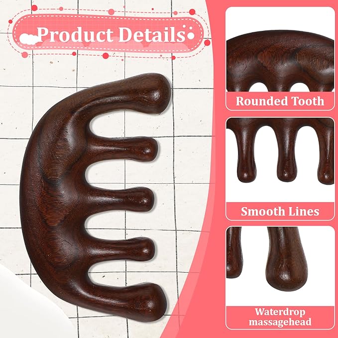 simarro 2 Pieces Wooden Scalp Massager, Natural Sandalwood Wide-Tooth Scalp Massage Comb, Promote Hair Growth, Activate Head Meridians, Luxury Hair Care Wooden Comb, Suitable for Men and Women