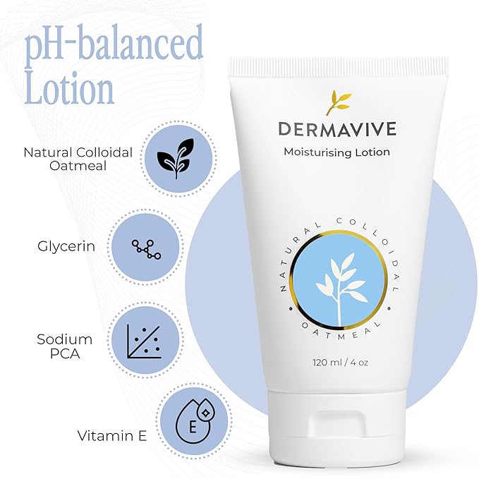 Vitamin E & Colloidal Oatmeal Moisturizing Face & Body Lotion - Hydrating pH-Balanced Moisturizer for Dry Skin - Suitable for Kids, Teens & Adults, 120ml (4.05 fl oz)