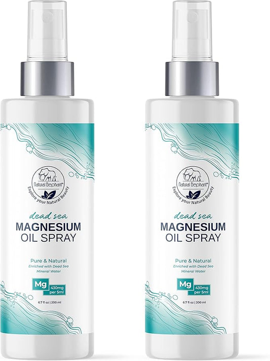 Natural Elephant Dead Sea Magnesium Oil Spray for Topical Use | 100% Pure | 6.7 fl oz (Pack of 2) | Promotes Relaxation and Well-Being