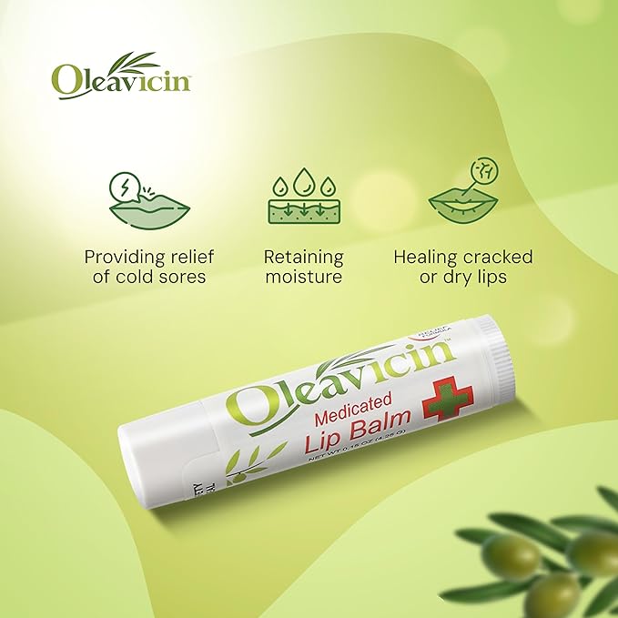 Natural Lip Balm by Oleavicin | Dry Lip Relief | Patented Moisturizing Formula for Chapped Lips | Organic Olive Leaf Extract