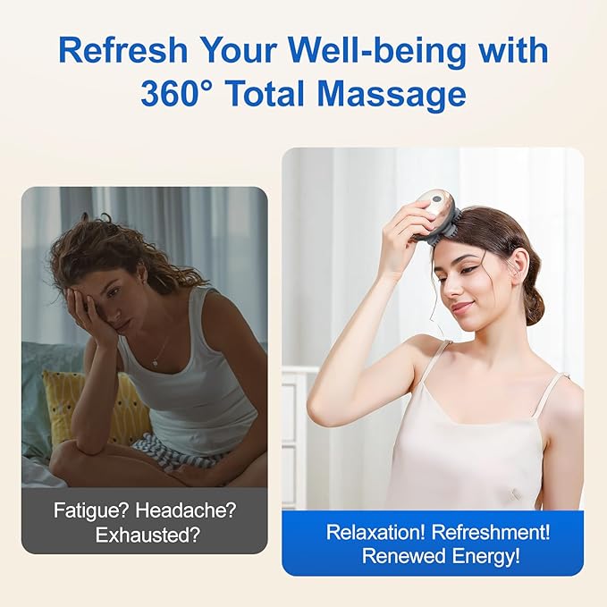 Electric Cordless Hair Scalp Massager with Kneading with 4 Heads 96 Nodes, Handheld Portable Head Massager for Hair Growth, Deep Relaxation & Clean,Ideal Gifts for Women & Men