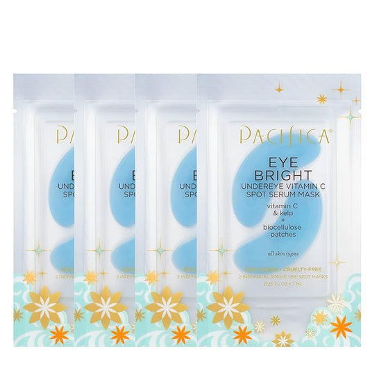 Pacifica Undereye Spot Serum Mask – Bright Eye Vitamin C Mask for Dark Circles & Hydration, Brightening Under Eye Treatment, Vegan & Cruelty-Free, 4 Pack