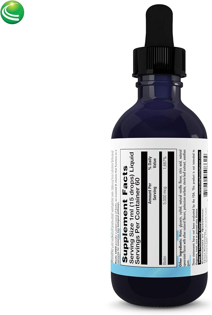 Nutra BioGenesis Biotin 5000 - Liquid Vitamin B Biotin Drops for Skin, Hair, Adrenal & Immune Health- 2 Oz