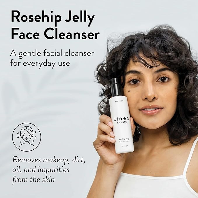 Cleen Beauty Rosehip Jelly Face Cleanser | Jelly Facial Cleanser with Rosehip Oil & Rose Water | Face Wash for Women | Gentle Face Cleanser for Women - Paraben Free | Rosehip Facial Wash (6 fl. oz)
