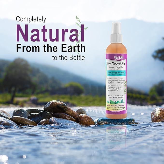 Vital Earth Minerals Fulvic Mineral Facial Mist for Skin Care & Hair - Hydrating Face Spray, Cellular Renewal & Repair, Hydrating Mist with Antioxidants, Fulvic Acid in Pure Water, 8 Fl Oz