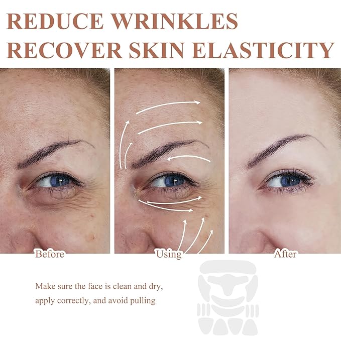 32 PCS Face Wrinkle Patches, Wrinkle Patches for Face Overnight, Silicone Face Lifting Tapes, Reduce Fine Lines Suitable for Forehead Under Eyes Cheeks Chin