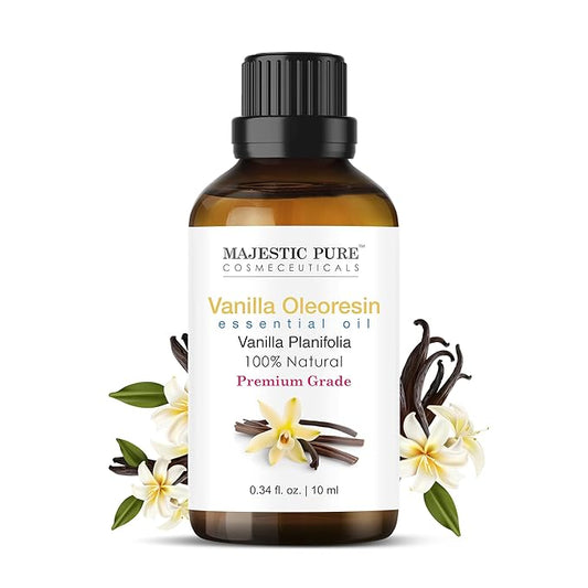 MAJESTIC PURE Vanilla Oleoresin Essential Oil | 100% Natural Oil with in-Build Euro Plastic Dropper | Premium Grade Essential Oils for Hair Care, Home Diffusers, Skin, Aromatherapy | 0.3 Fl Oz