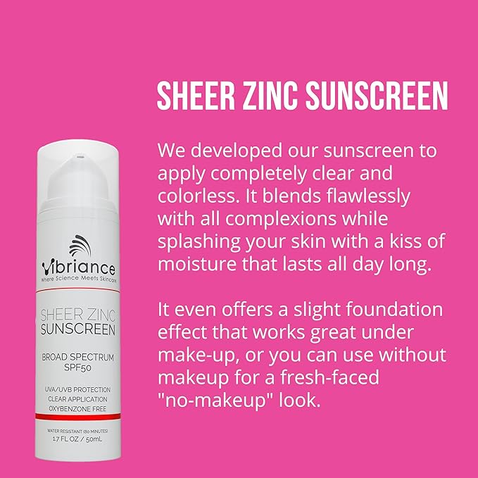 Vibriance Simple Skincare Essentials Bundle | Super C Vitamin Serum, Sheer Zinc Sunscreen SPF 50 Skin Care Set - Nourish, Protect, Illuminate