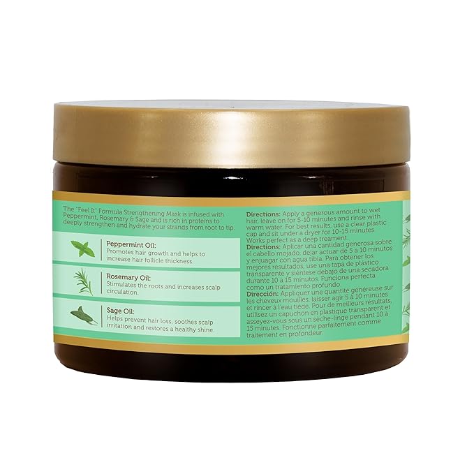 African Pride Feel It Formula Hair Strengthening Mask Treatment with Peppermint, Rosemary & Sage, For All Hair Types - Aids Hair Growth, Nourishes Split Ends & Dry Scalp, 12oz (Pack of 1)