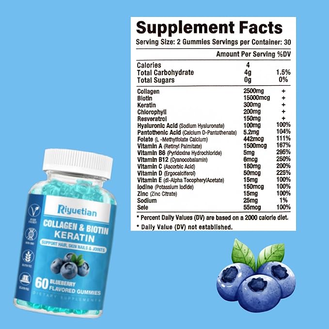 Biotin Gummies with Collagen for Adults Women & Men - Hair Skin Nails Gummies with biotinis - Vitamins Gummies for Woman - 60 Gummies Hair Vitamins - Vegan, Non-GMO - biotin 15000mcg