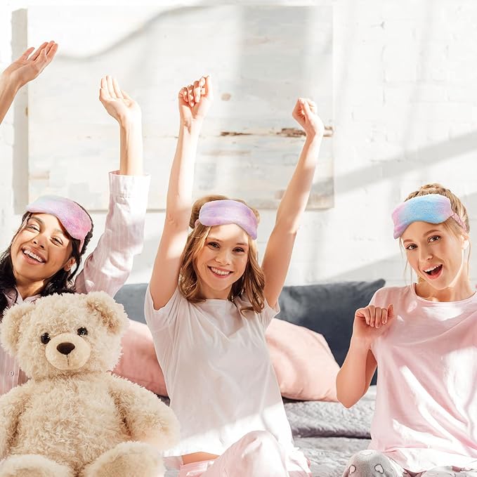 Kajaia 12 Pcs Sleepover Party Favors for Woman Plush Sleep Eye Mask Soft Spa Headband for Spa Birthday Bachelorette Slumber Party Supplies(Tie Dye)