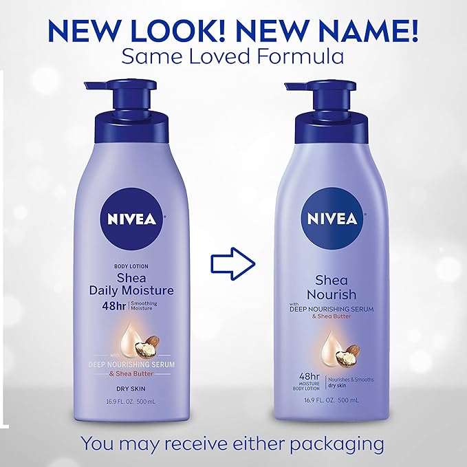 NIVEA Shea Nourish Body Lotion with Deep Nourishing Serum and Shea Butter, 48-Hour Moisturizing Body Lotion for Dry Skin, Nourishes and Smooths Dry Skin, 16.9 Fl Oz Pump Bottle