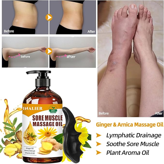 Arnica Massage Oil - Relaxing Body Massage for Date Night & Therapy, Ginger Oil for Lymphatic Drainage, Gifts for Men & Women
