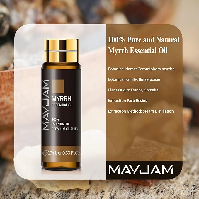 Myrrh Essential Oil, MAYJAM 10ML/0.33FL.OZ Premium Myrrh Oils for Soap Candle Making, Diffuser, Bedroom, Living Room, Office
