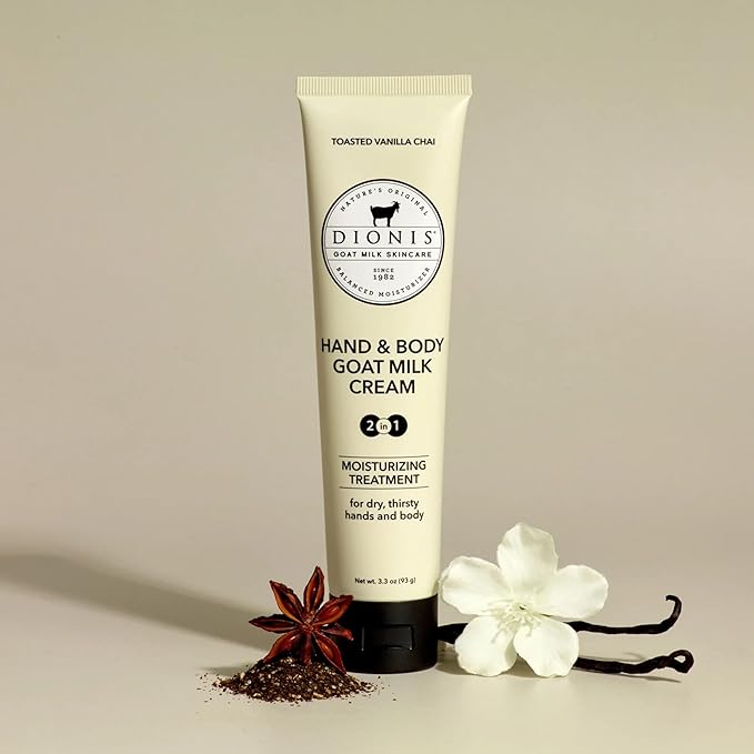 Dionis Goat Milk Skincare Scented Hand & Body Cream - Travel Size Lotion For Hydrating & Moisturizing Dry and Sensitive Skin, Cruelty Free, Paraben Free Made in The USA, Vanilla Chai, 3.3 oz