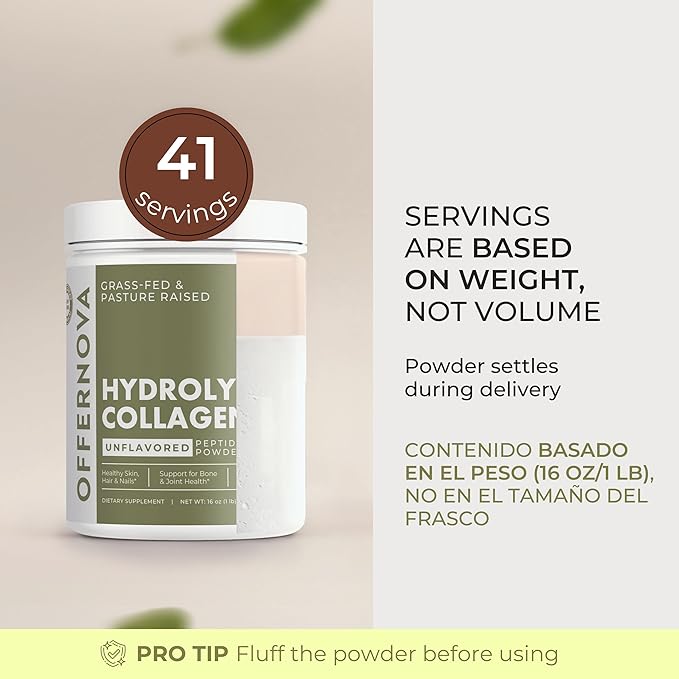 Hydrolyzed Collagen Peptides Powder - 100% Pure, Grass Fed & Unflavored for Women & Men – for Healthy Bones, Joints, Hair & Skin – Colageno Hidrolizado en Polvo Piel, Cabello y Articulaciones