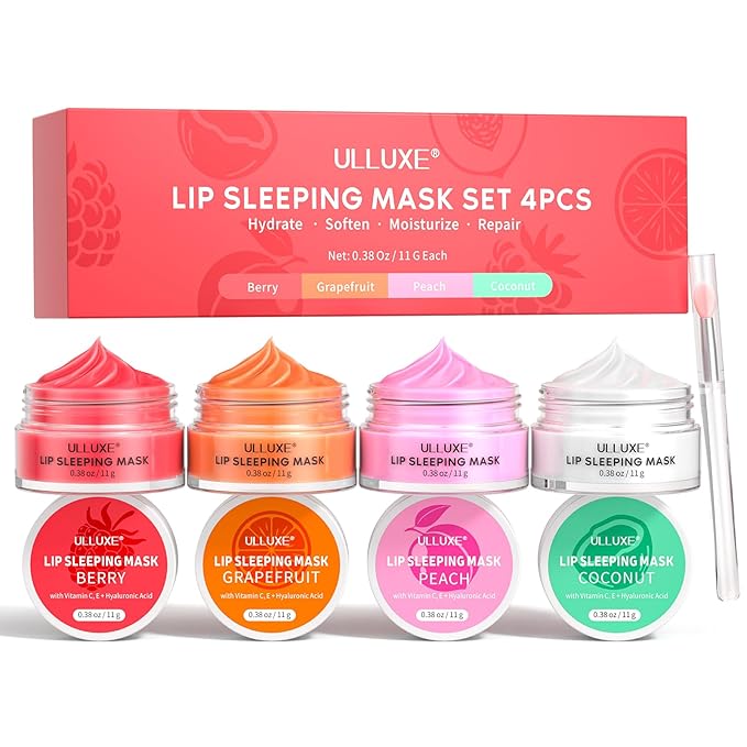Lip Sleeping Mask Set, Overnight Lip Balm Treatment with Vitamin C and Hyaluronic Acid for Dry, Flaky Lips Nourishes, Moisturizes and Hydrates, Lip Mask Lip Care, Lip Butter Gift for Women