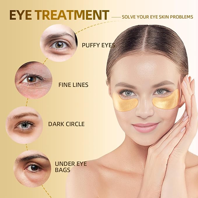 Brightening Eye Masks, Hydrating Eye Masks W/Caffeine Hydrolyzed Collagen & Centella Asiatica- Under Eye Patches For Dark Circles - Minimize Puffiness (Gold - Gold collagen)