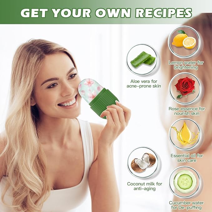 Facial Ice Roller, Face and Eye Massage Tool, Silicone Ice Mold, Gua Sha, Green