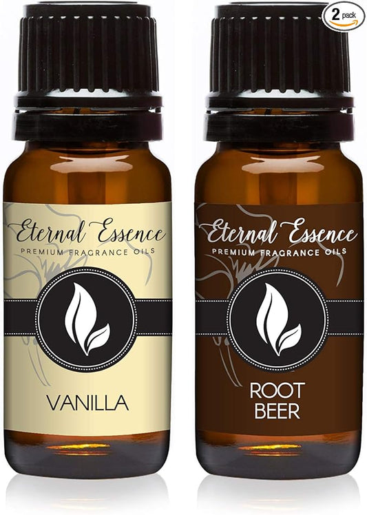 Eternal Essence Oils 2 Pack 10ml Premium Fragrance Oil - Vanilla & Root Beer - for Candle, Soap Making, Aromatherapy, Diffusers, Home Care, & Humidifiers