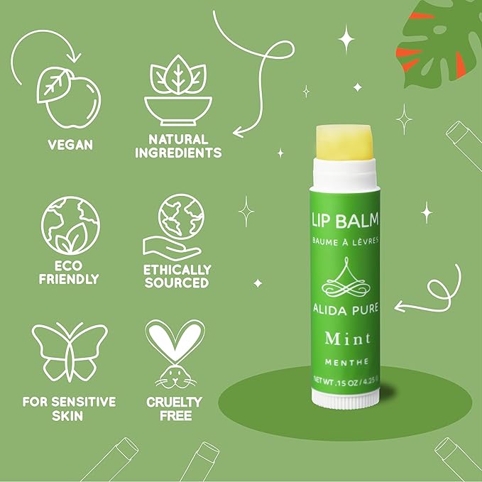 Mint Lip Balm Collection, Vegan Lip Balm Set, Beeswax Free, with Avocado Oil, Organic Jojoba Oil, and Vitamin E, Natural Moisturizer for Dry, Chapped Lips, 3 Tube Set