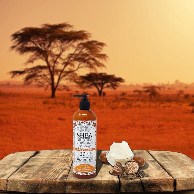 Shea Terra Organics Nilotik’ Shea Butter Ultra-Rich Lotion – Fragrance-Free | Natural Anti-Aging Daily Skin, Nails & Hair Cream to Soften Dry Skin, Reduce Wrinkles & Stretch Marks – 16 oz