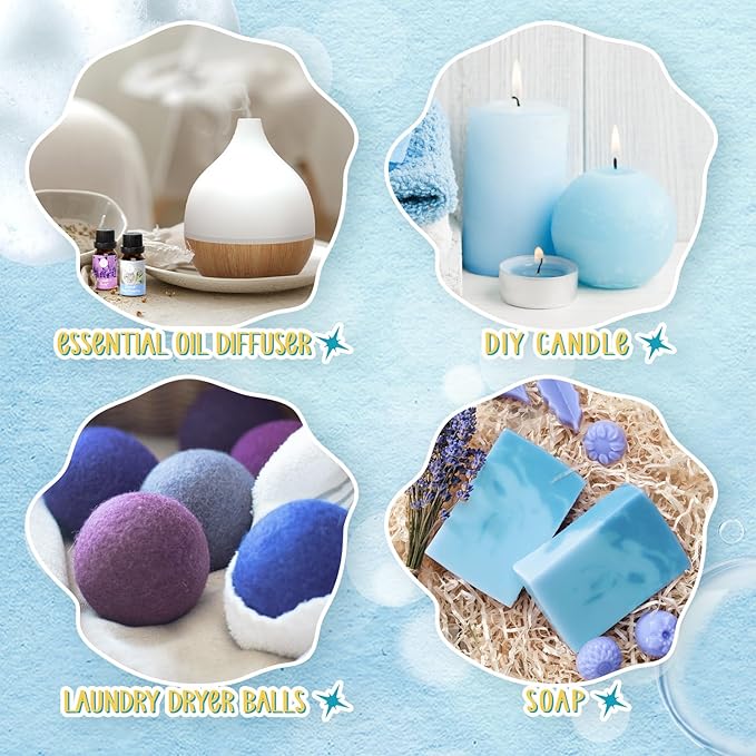 Clean Essential Oils Set, SoulOrigin Fragrance Oil Gift Set for Oil Diffusers, Scented Oils 6x10ml - Beach Sage Laundry Detergent, Citrus Burst, Lavender Fields, Fresh Linen, Warm Petals, Fresh Cotton