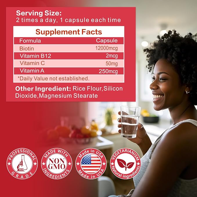 Biotin Supplement, 12,000 mcg, 60 Rapid Release Softgels, Supports Hair, Skin and Nails