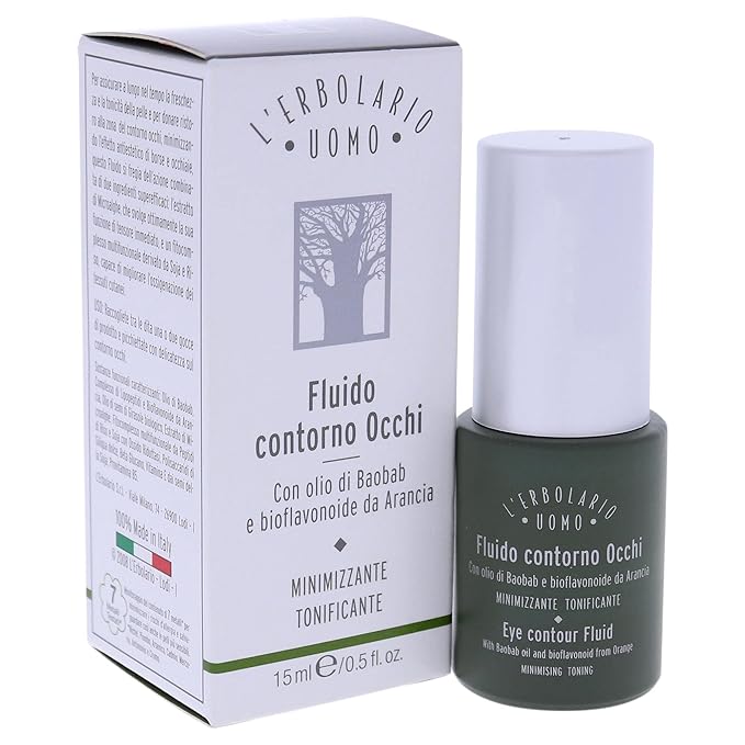 L'Erbolario Baobab And Green Coffee Eye Contour Fluid - Provides Long-Lasting Freshness And Tone To Skin - Minimizes Sagging And Dark Circles - Fast-Acting Face Serum - Plant Powered Skincare - 0.5 Oz