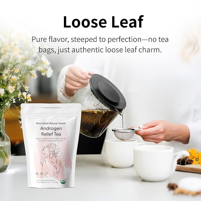 Nourished Androgen Relief Spearmint Tea - Organic Herbal Spearmint Tea for Clear Skin and Reduced Unwanted Facial Hair Growth - 120 Servings