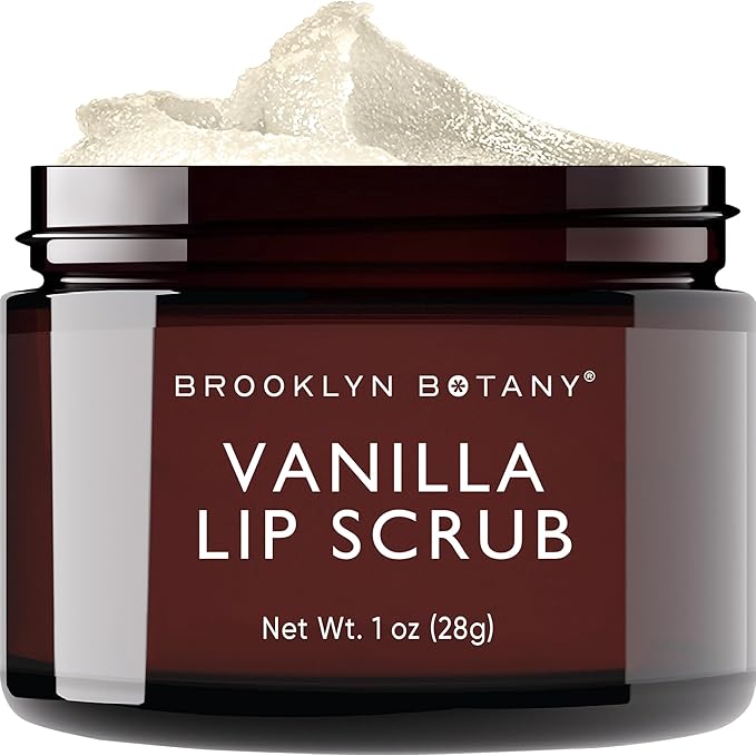 Brooklyn Botany Lip Scrub Exfoliator 1 oz – Lip Moisturizer for Dry Lips and Chapped Lips – Gentle Lip Exfoliator for Smooth and Brighter Lips – Vanilla Flavor